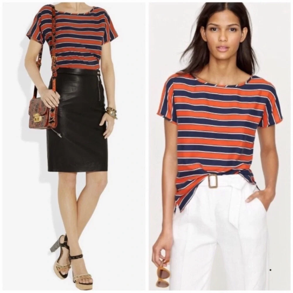 J Crew Silk Gondola Striped Short Sleeve Top Size 4